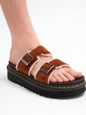 Dr. Martens Myles Faux Fur Platform Sandal Dark Brown